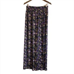 SOLD | Vintage Floral Boho Pleated High Waist Wide Leg Flowy Pants Bottoms Blue